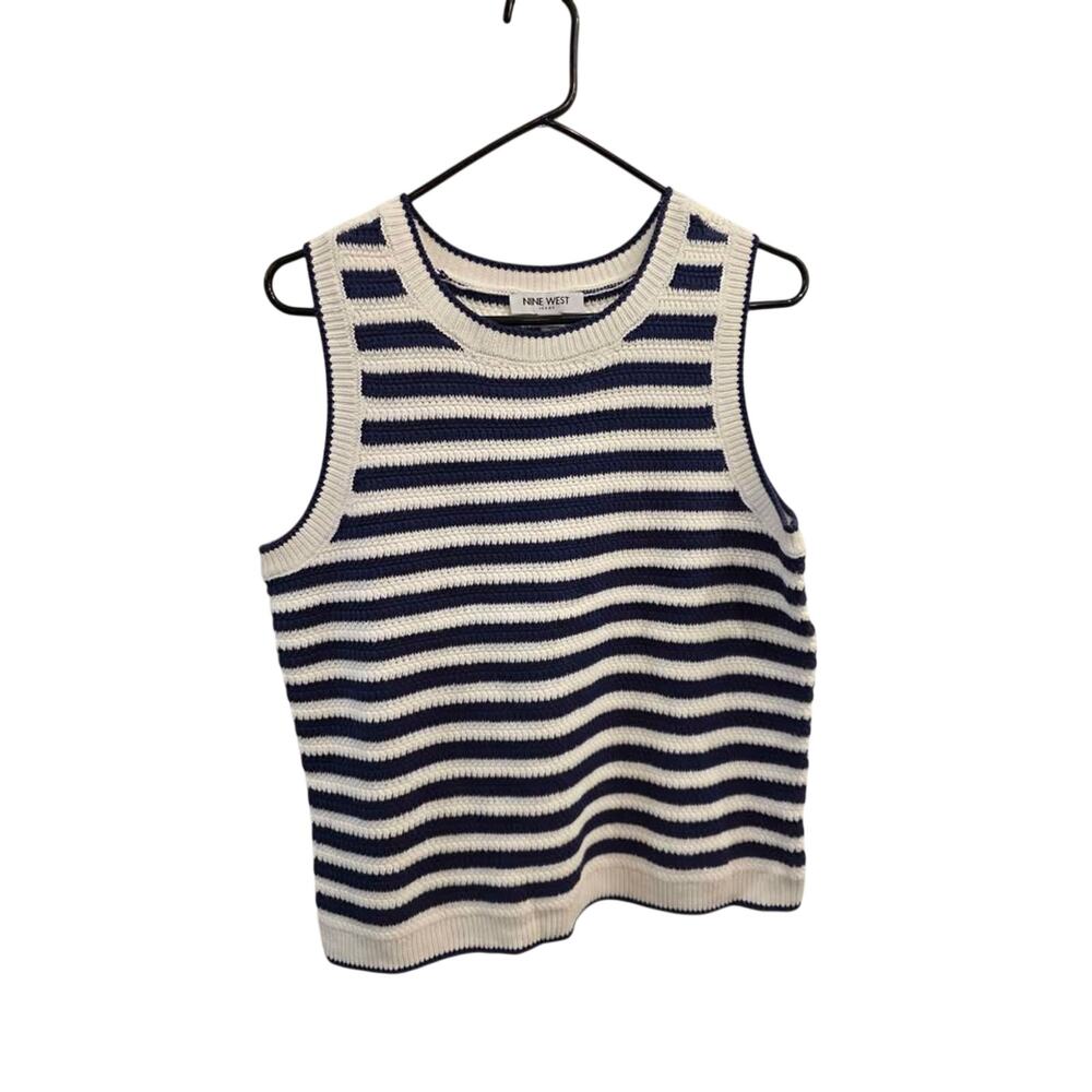 Nine West Jeans Striped Crochet Sweater Vest - Size Large